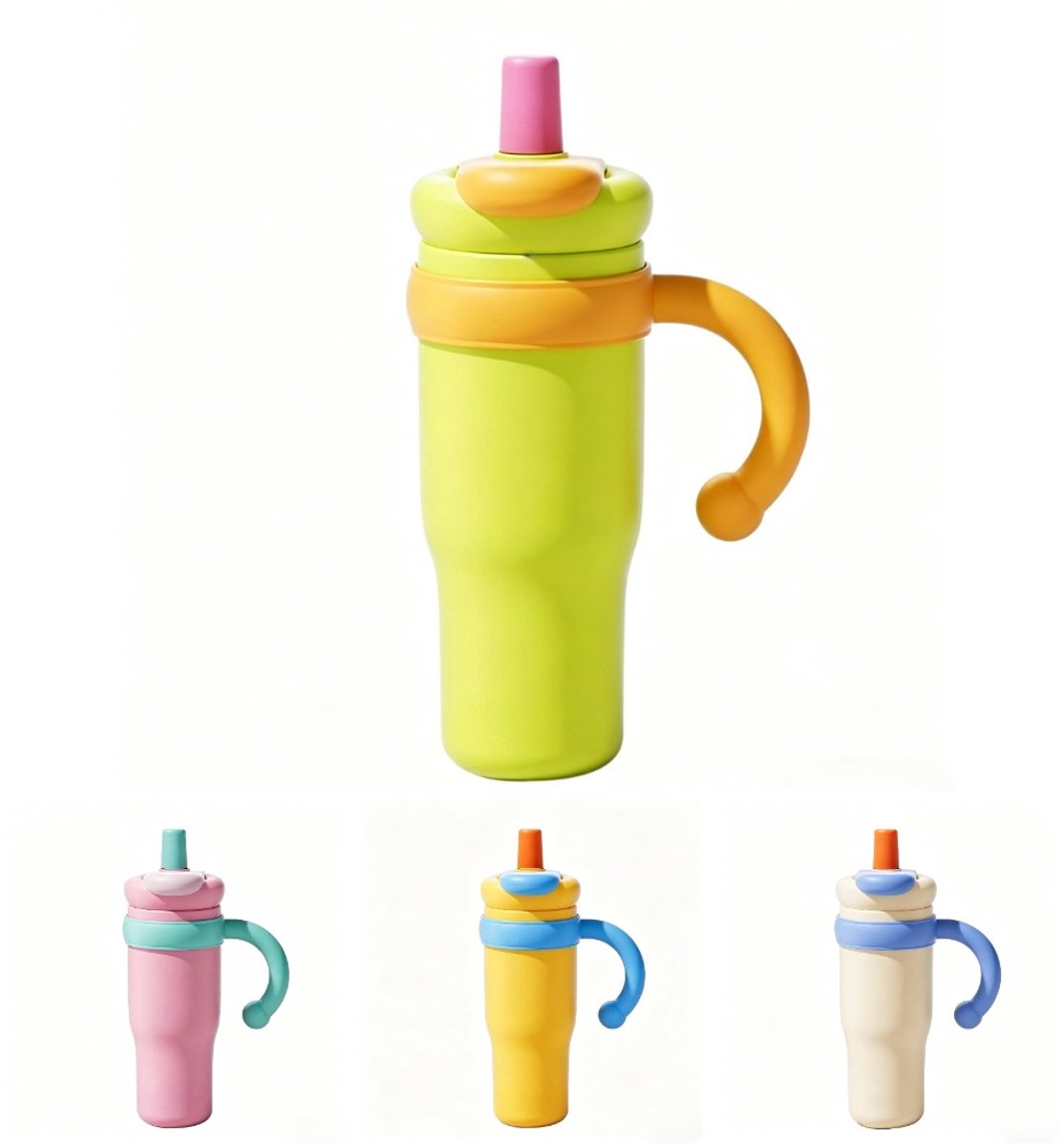 1000ml RVS Drinkfles & Thermosfles voor Dames - met Rietje en Handvat - 100% Lekvrij - Dubbelwandig Geïsoleerd - Trendy Dopamine Design - Travel Mug voor Warm & Koud - Isoleerbeker met 3 Drinkopties - Grote Waterfles To Go - BPA Vrij - Groente