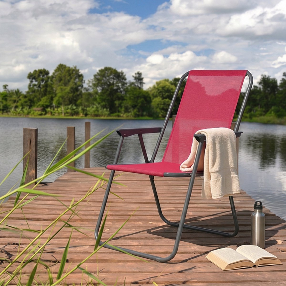 Sunnydays Picnic camping/strand stoel - aluminium - inklapbaar - roze - L53 x B55 x H75 cm