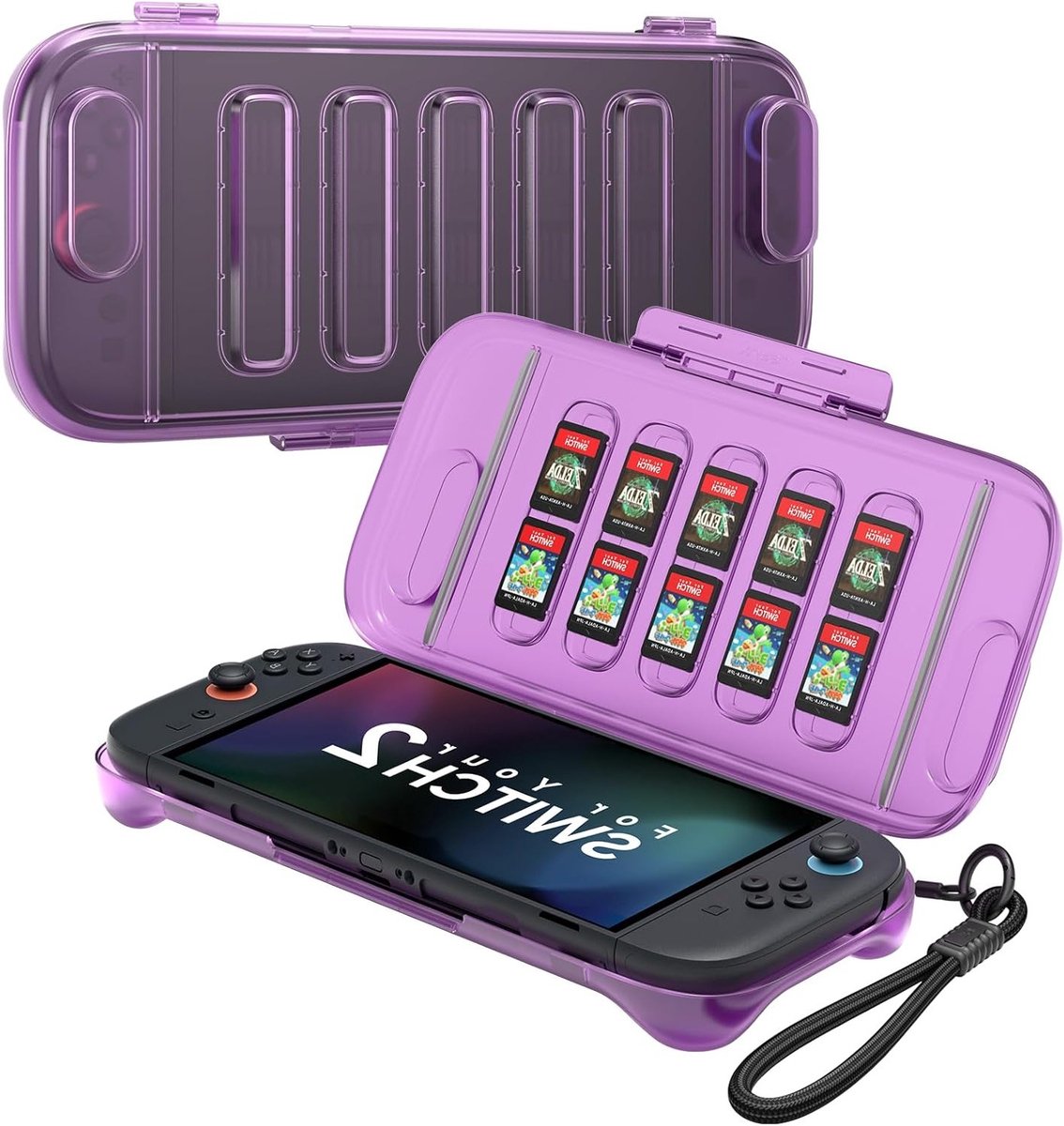 Beschermende harde hoes voor Nintendo Switch 2 (2025), met gamecardsleuf, stofdicht en lichtgewicht, ideaal voor reizen en gaming - semi-transparant paars PC0116