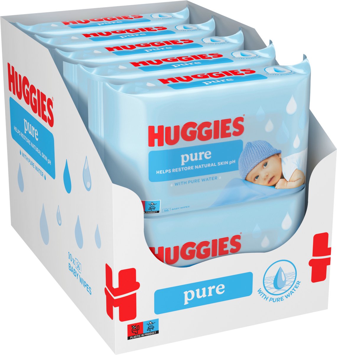 Bol.com Huggies billendoekjes - Pure 99% Water - 10 x 56 - 560 doekjes aanbieding