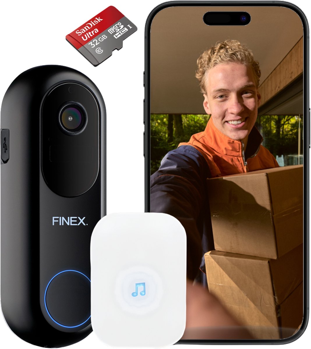 Finex Video Deurbel V2 2K Ultra HD met Binnenbel en SD-kaart - Finex™ - €99,95