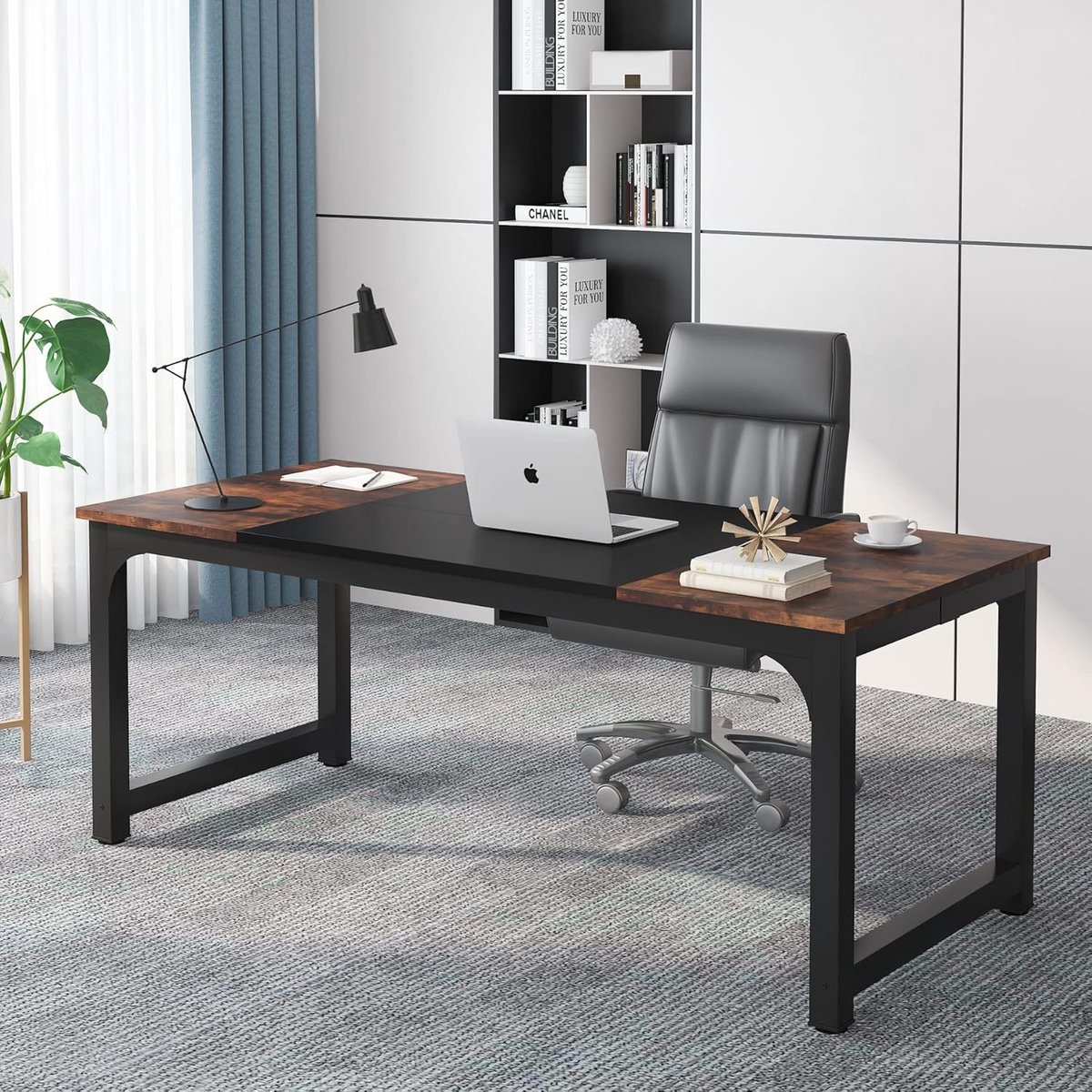 Bureau 180x80 cm Groot Computerbureau Industrieel Werkbureau Thuiskantoor Gaming Bureau Rustiek Bruin Zwart - Vermissen