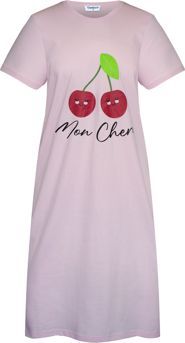 Gaubert Essential Dames Nachthemd Korte Mouw - Premium Gekamd Katoen - Mon Cheri - Roze - Maat M - GB-6819