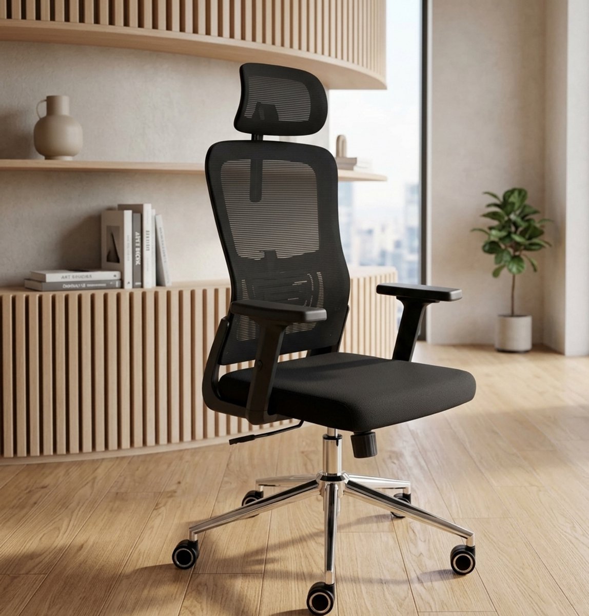 LunaErgo Pro Ergonomische Bureaustoel met Hoofdsteun en Lendensteun 56x70x115 cm – Verstelbare Mesh Gaming & Kantoorstoel met 2D Armleuningen, Stil Rollende Wielen, Max. 150 kg