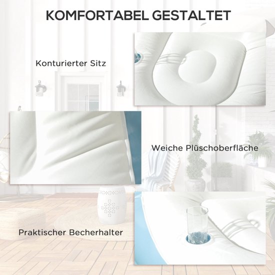 Opblaasbare bank - Campingbank - Opvouwbare opblaasbare bank - Opvouwbare opblaasbare eenpersoonsbank - Met voetenbankje - Met bekerhouder - Opvouwbaar - 125*100*87 cm - Geschikt voor kamperen, thuisgebruik, enz. - Blauw, wit — afbeelding 2