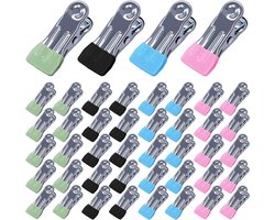 40 Stuks Rvs Wasknijpers Multifunctionele Antislip Metalen Clips Voor Kousen, Handdoeken en Voedselverpakking (Blauw, Zwart, Groen, Roze)