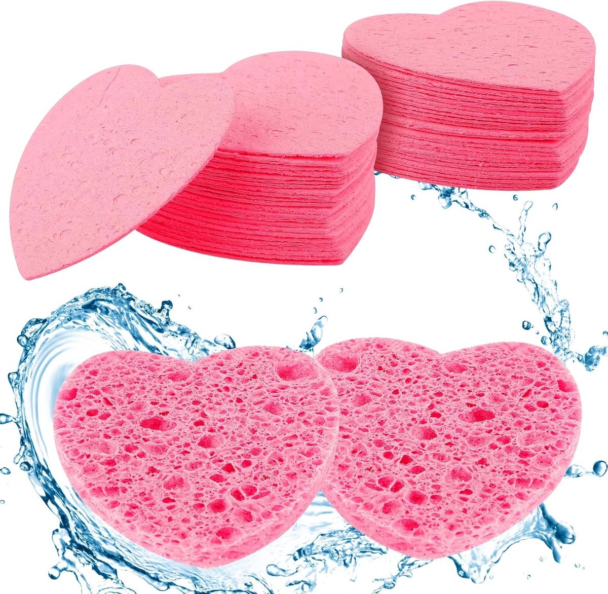 50 Stuks Gecomprimeerde Gezichtsponsjes voor Dagelijkse Reiniging, Natuurlijke Houtpulp, Exfoliërende Spons voor Make-up Verwijdering en Gezichtsverzorging