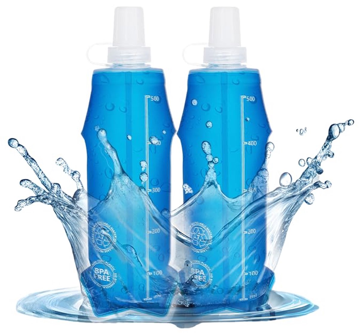 2 X 1 TPU Opvouwbare Waterflessen, Zachte Fles, Waterfles, BPA-vrije Sportfles Voor Hydratatie, Rugzak, Fiets, Wandelen, Joggen, Kamperen En Klimmen (500 Ml X 2)