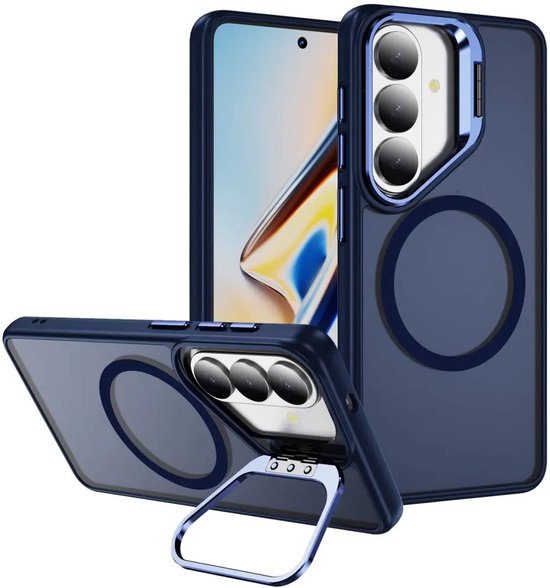 Hoesje Geschikt voor Samsung Galaxy S26 - Compatibel met MagSafe & Qi2 - Back Cover met Standaard - Camera Kickstand - Blauw