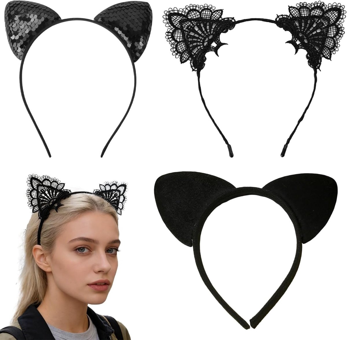 Set van 3 Schattige Pluche Haarbanden met Kattenoren voor Kinderen, Perfect voor Cosplay, Feestjes en Schoolactiviteiten