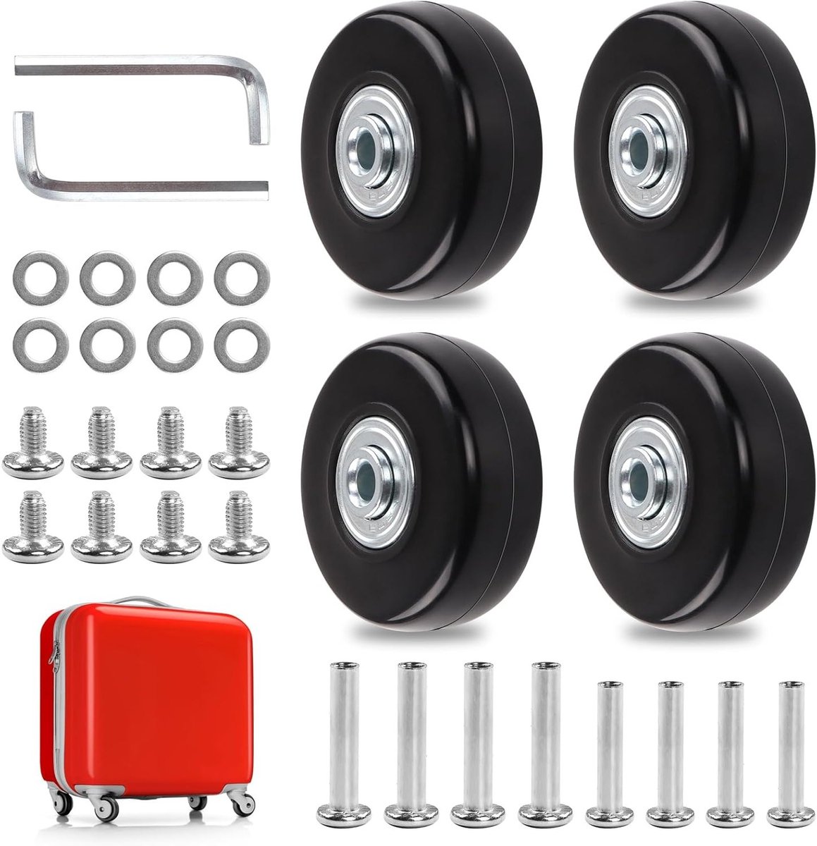 Set van 4 Vervangwielen voor Bagage - Universele Rubber Wielen 50 x 18 mm voor Stille Trolleys en Koffers