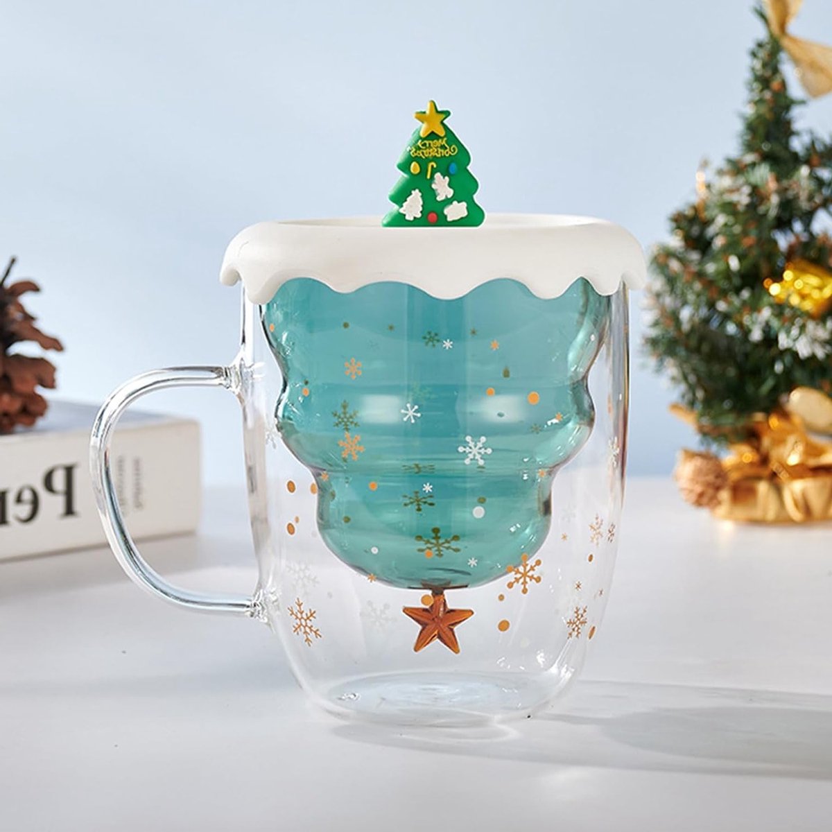 Dubbelwandige Glazen Thee- en Koffiekoppen met Deksel, Perfect voor Koffie, Thee en Melk, Capaciteit van Meer dan 300 ml