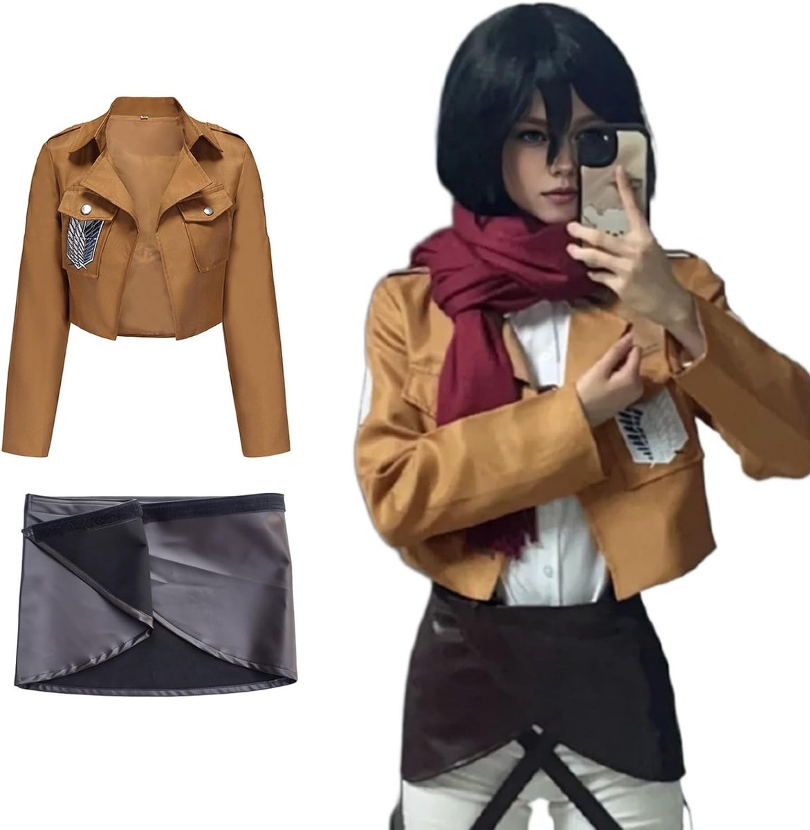 Anime Cosplay Kostuum voor Volwassenen, Survey Corps Uniform met Jas en Leren Rok voor Halloween en Comic Con Evenementen