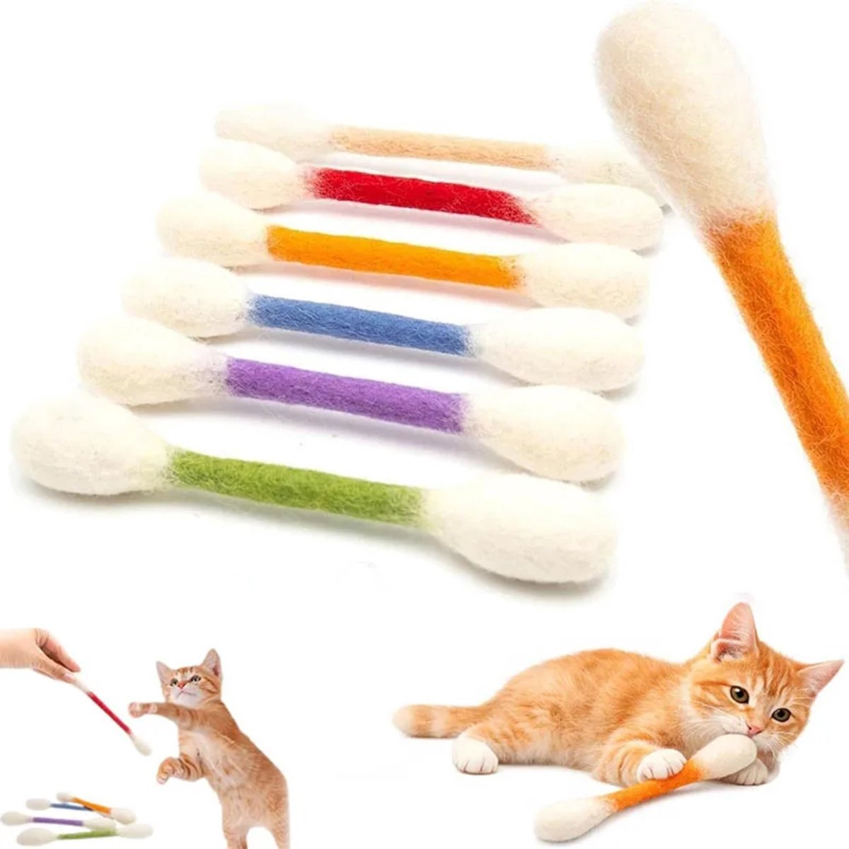 6 Stuks Extra Grote Wattenstaafjes Om Katten Te Vermaken - Reusachtig Kattenkruid Kauw- En Trap-speeltje Van Vilt; Bijtbestendig, Vermakelijk En Langdurig Speelplezier(Gemengde Kleuren)