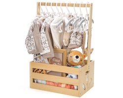 Houten opbergkrat voor baby - Babykamer krat met handvat - Opbergmand voor baby shower cadeaus en newborn spullen - Welkomstcadeau voor nieuwe ouders (exclusief hangers)