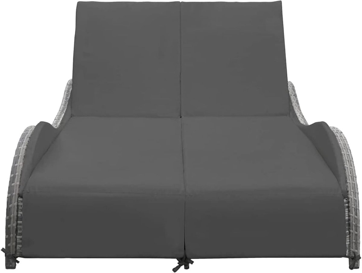 Dubbel Zonnebed Polyrotan 2-Persoons – Verstelbaar Ligbed 200+ cm – Tuin & Terras Lounge Zonne-eiland met Dik Kussen, Weerbestendig Outdoor Ligbed – Antraciet/Grijs – Laura