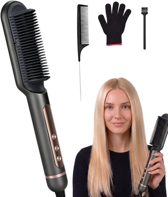 Beyeza Stijlborstel - Stijltang en Krultang 2 in 1 - Warmteborstel - Krulborstel...