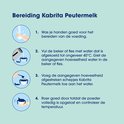 Bereiding Kabrita Peutermelk: 1. Was handen. 2. Vul beker met water ~40°C. 3. Voeg schepjes toe. 4. Goed roeren en temperatuur controleren.