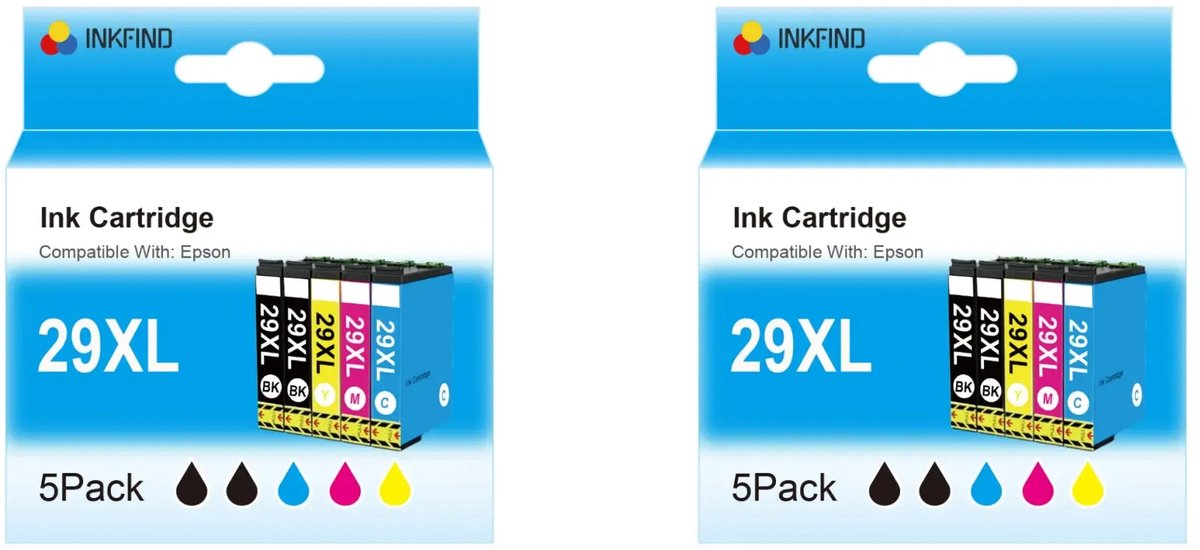 INKFIND 29XL inktcartridge voor Epson 29XL inktcartridge multipack 10 stuks (2*5pack = Zwart x 4, Cyaan x 2, Magenta x 2, Geel x 2)