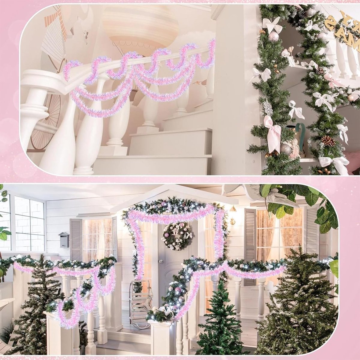 Dailygoods - 5 stuks kerstklatergoud, 2 meter roze glanzend klatergoud slinger, kerstboom klatergoud 9 cm breed, kerstdecoratiesklatergoud voor kerstboom, trap, thuisfeest, kantoordecoratie – foto 4