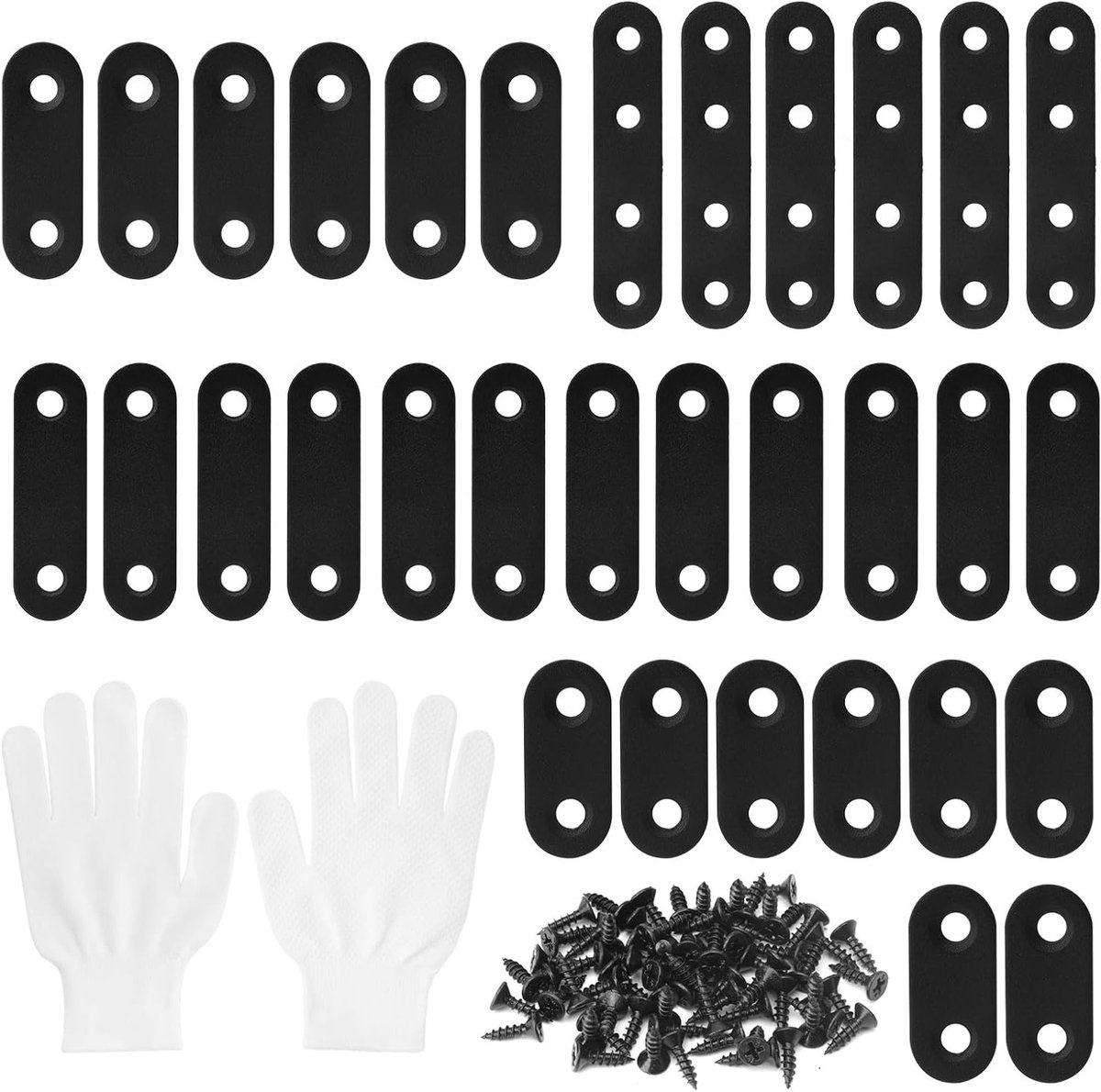 Set van 32 RVS Hoekverbinders voor Hout - Diverse Maten, Perforated Platen, Inclusief Schroeven en Handschoenen voor Meubelreparatie
