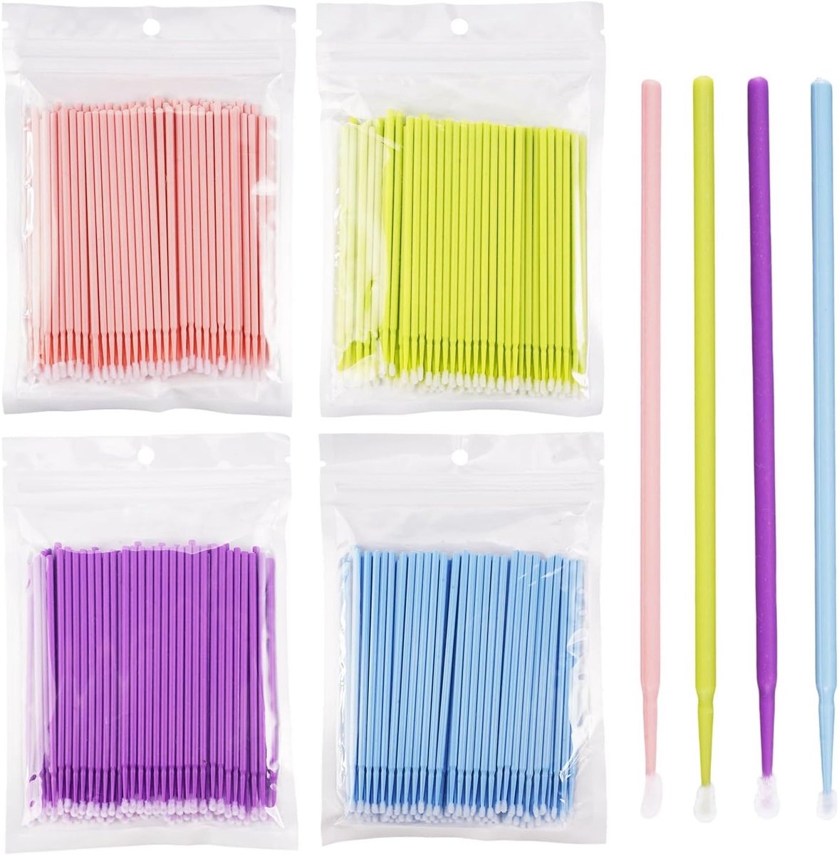 800 Stuks Micro Applicators voor Wimperextensions, Wegwerp Microborstels voor Make-up en Reiniging, 4 Kleuren, Perfect voor Precisiewerk en Hygiëne