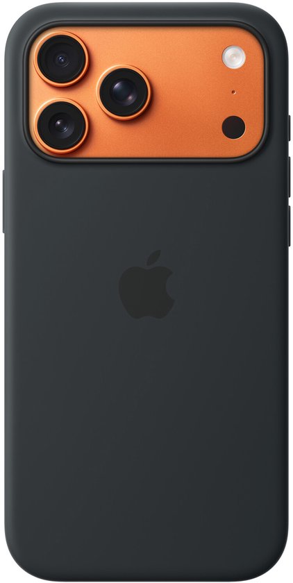 Zwart iPhone 17 Pro Max hoesje met oranje camera-module.