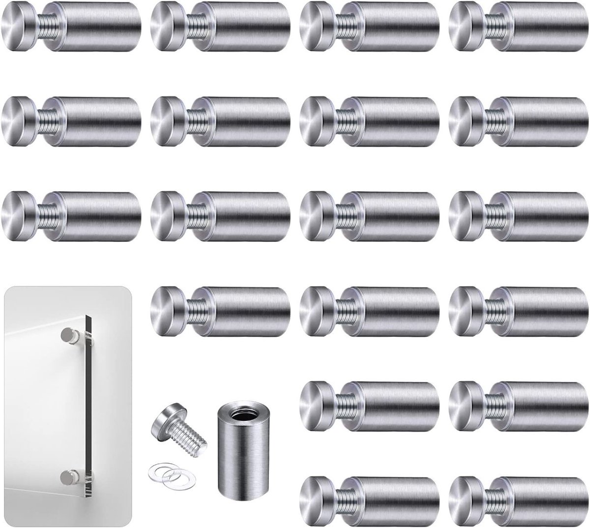 20 Stuks RVS Bevestigingsschroeven voor Glas - Distant Fixings, Advertentie Beugels en Spijkers (12 x 25mm)