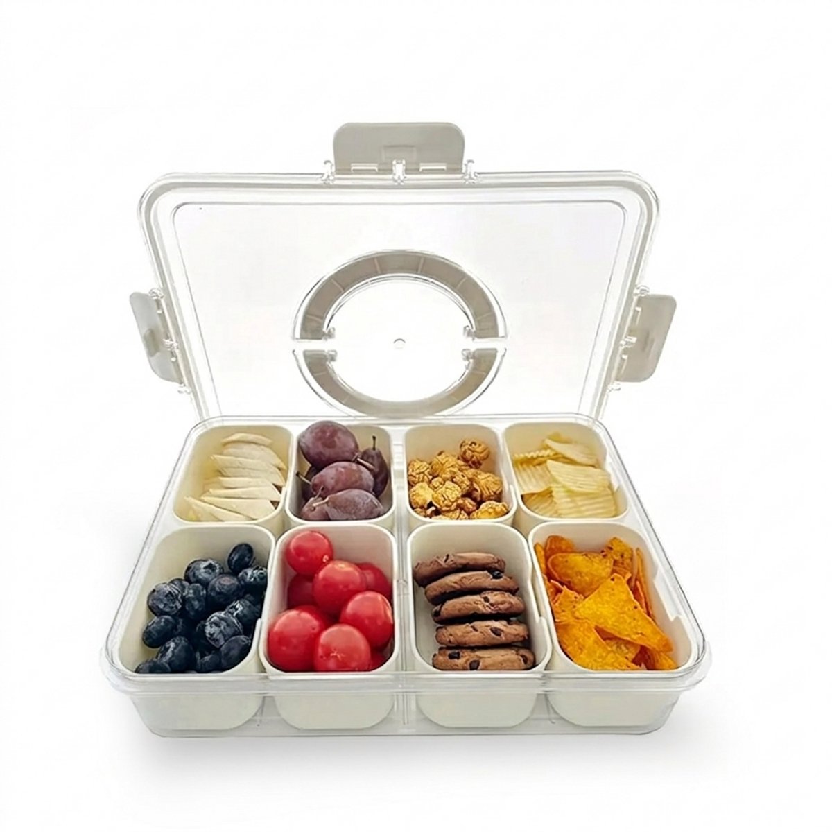 LifeLux Snackbox / Lunchbox met vakjes & Handvat – 8 Compartimenten snackdoosjes + 2 Bestekvakjes (Niet voor vaatwasser) - Picknick box volwassenen kinderen — afbeelding 1