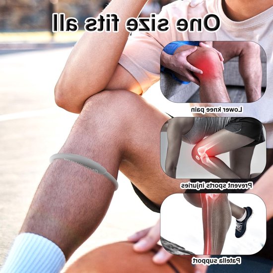 2 Stuks Patella Tendon Ondersteuningsband - Silicone Kniebrace en Knieband voor Sport, Hardlopen en Wandelen (Grijs) — afbeelding 4
