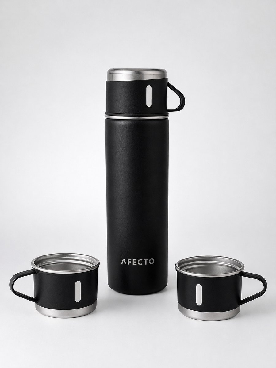 Thermoskan met 3 kopjes - Isoleerfles - Thermosfles - Thermosfles - 500 ml - Koffie - thee - Zwart