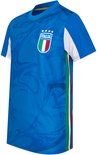 Blauw Italiaans voetbalshirt met witte accenten op de schouders en Italiaanse driekleur op de zijkant.