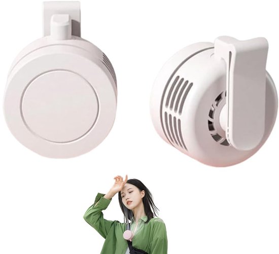 Draagbare stille bladloze mini clipventilator met 3 snelheden, USB oplaadbaar, 360° draaibaar, wit, ABS