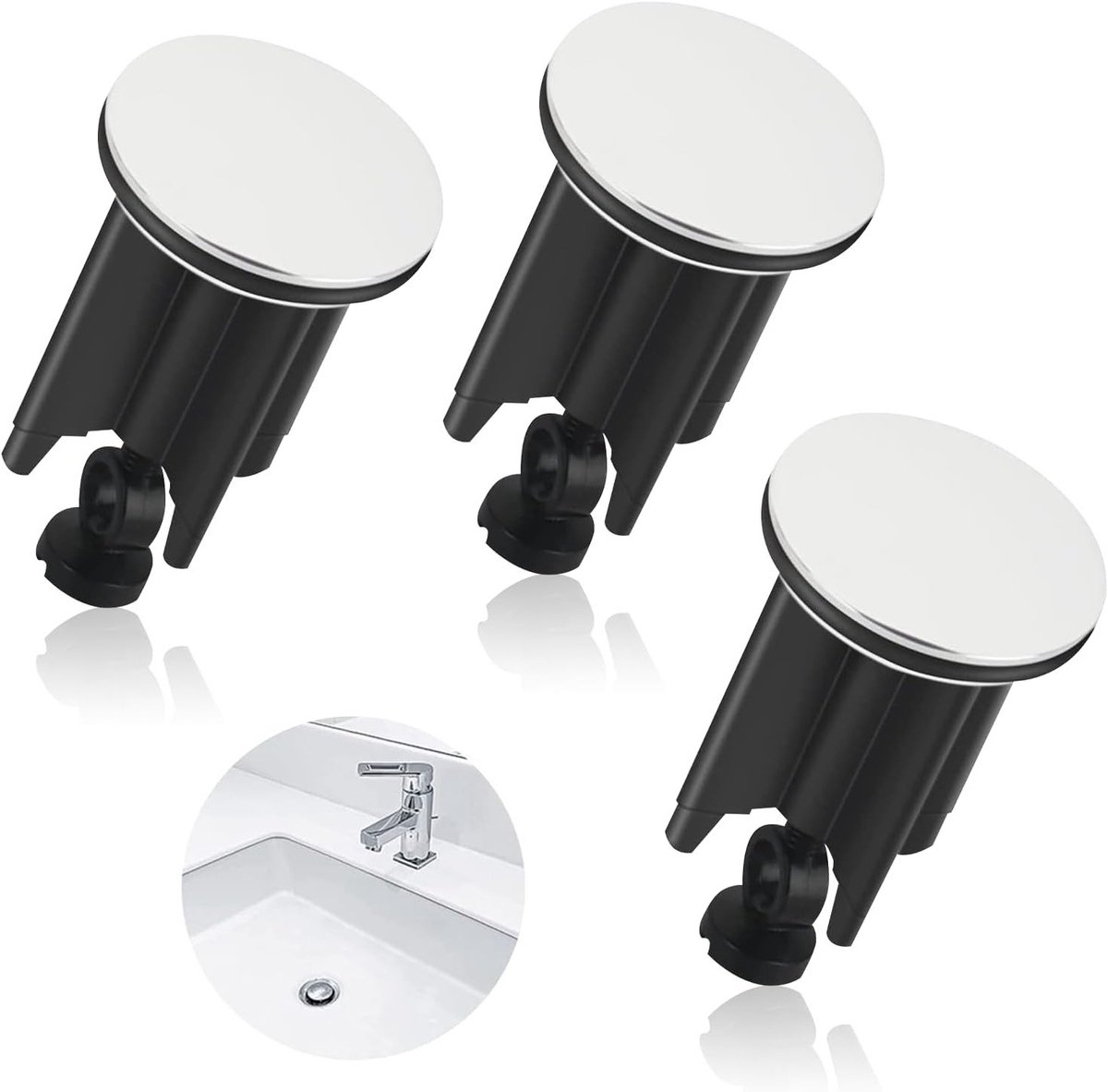 Set van 3 Universele Afvoerpluggen voor Wastafels en Bidets - Ideaal voor Standaard Sinks en Badkuipen, Waterdicht en Duurzaam