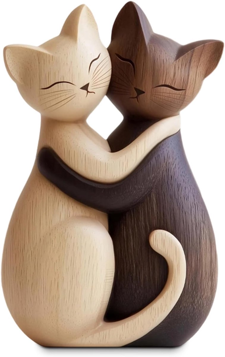 JeiibrZui Houten Deco Katze 2D - Leuk Cadeau Voor Kattenliefhebbers - Houten Figuur Voor Woonkamer En Kantoor - Schattige Decoratie Voor Plank - Natuurlijke Houtnerf - Eén Stuk