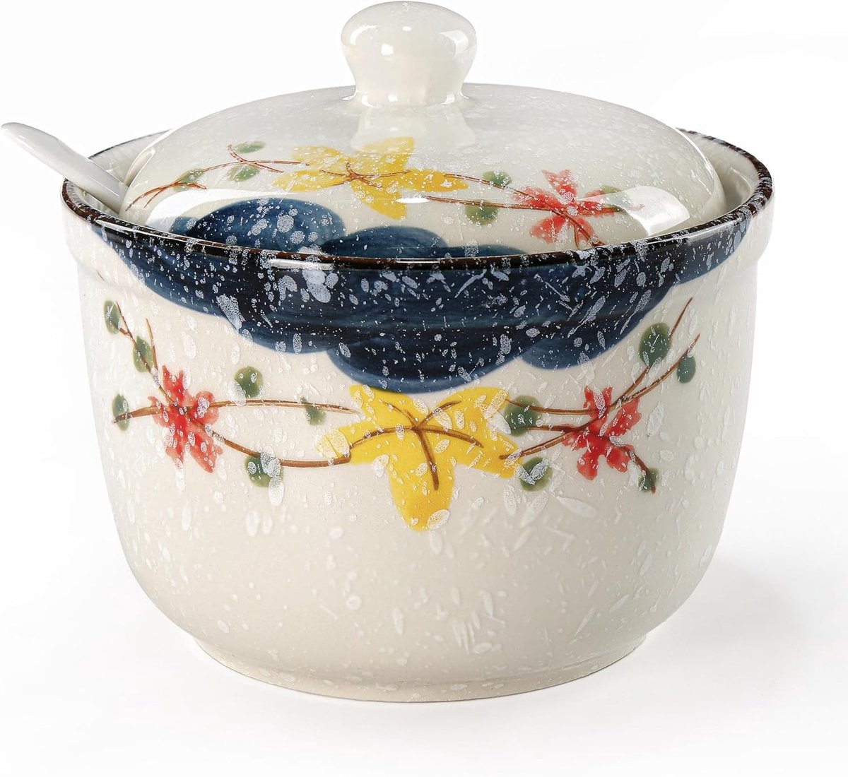 JeiibrZui Suikerpot Met Lepel - 400 Ml - Keramische Suikerhouder Met Deksel - Porselein Kruidenpotjes - Wit Voor Keuken En Koffiebar