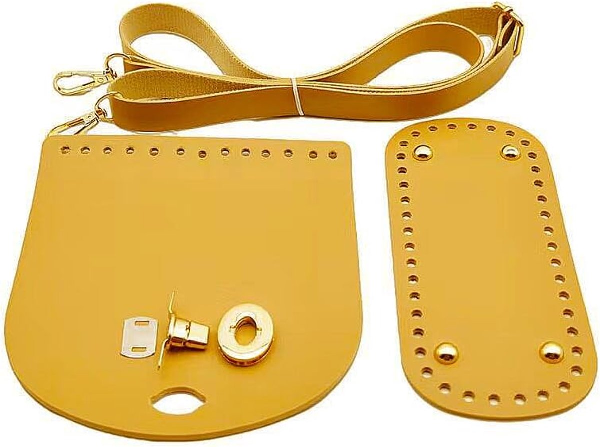 Doe-het-zelf Tassen Accessoires - PU Lederen Tas Onderdelen - 1 Set Compleet Pakket - Verstelbare Schouderriem en Geperforeerde Bodem - Voor Handgemaakte Brei en Haakprojecten - Geel