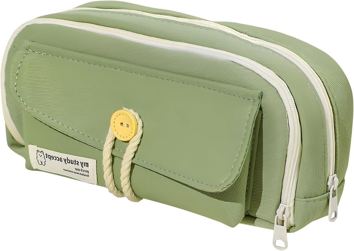 Grote etui met 4 vakken, multifunctionele opbergoplossing voor schoolspullen, schattige dieren en decoratieve patches voor meisjes