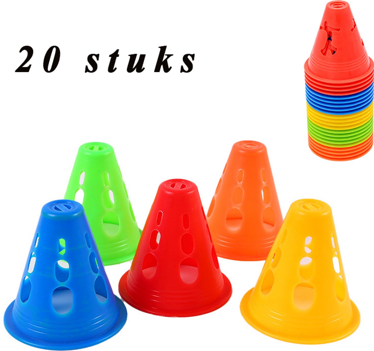 20 stuks - Trainingshoedjes - Trainingshoedjes voetbal - Markeringspionnen - Mini Slalom pilonnen set - 5 Kleuren - 8 cm - Geschikt voor voetbal - behendigheidssporten of hondentraining