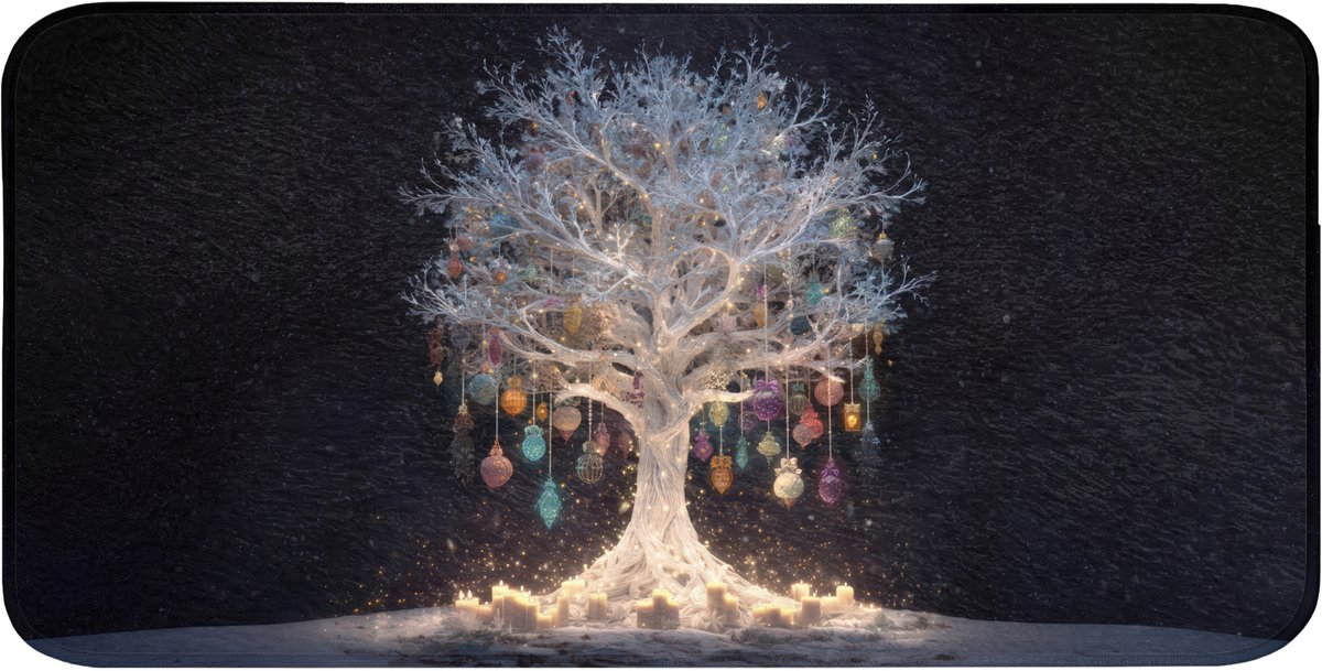 Badmat 120x60 cm - Antislip - Sneeuwboom - Lichtjes - Wit - Kleurrijk - Badmatten voor badkamer - Badkamermat - Douchemat - Badkamer mat