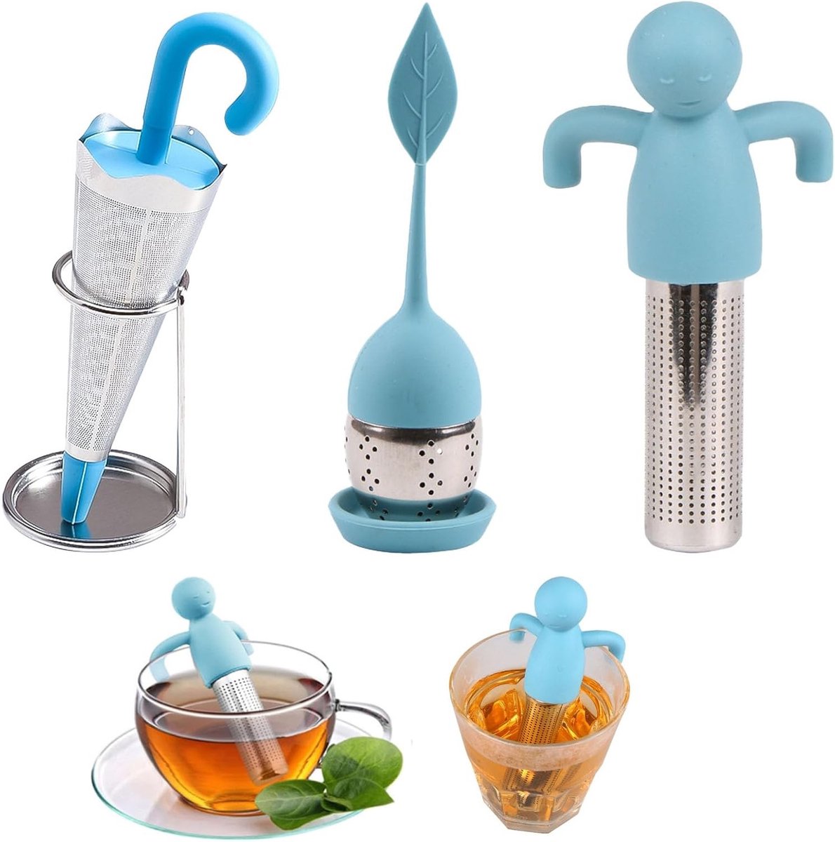 Set van 3 Theefilters voor Losse Thee - Siliconen Theefilter met Druipbakje voor Kruidige Infusies en Theebladeren, Geschikt voor Mok en Kopjes