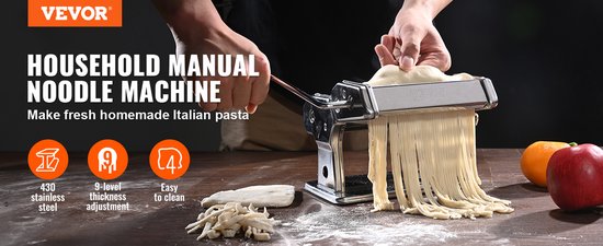 Aafinity Handmatige Pastamachine Set - Roestvrijstalen Noedelroller met 9 Dikte-instellingen en Dubbele Snijinrichting voor Spaghetti en Lasagne van Merkloos — afbeelding 2