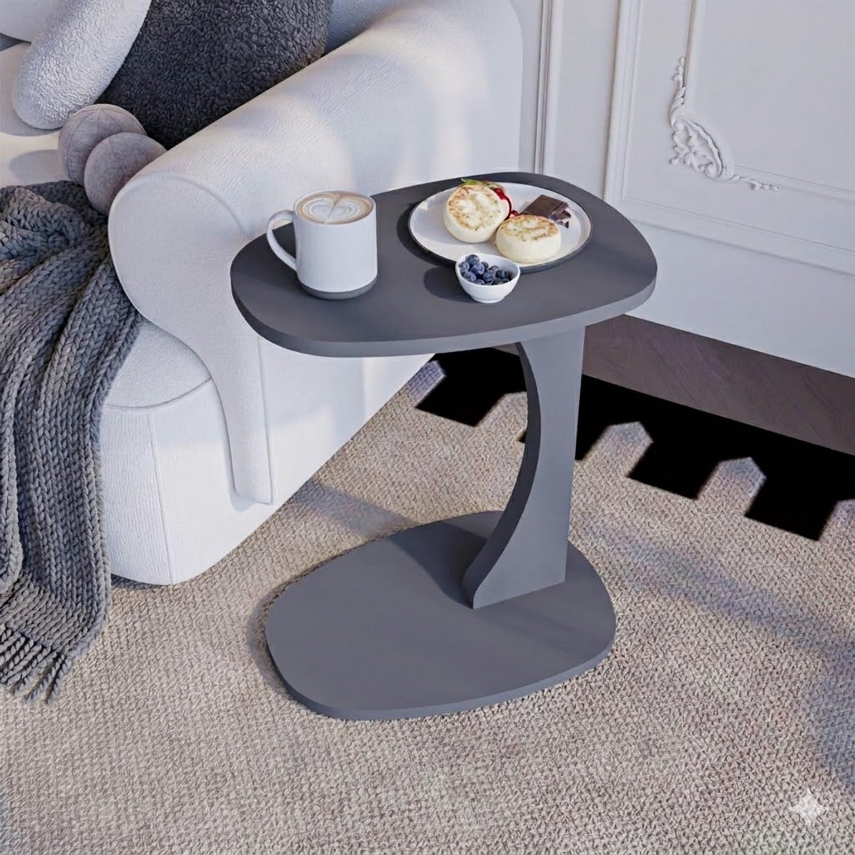 sugodesign Norma Bijzettafel - Bijzettafel met wielen - Bedtafeltje met Wielen - bijzettafel C-vorm antraciet - kleine stijlvolle salontafel
