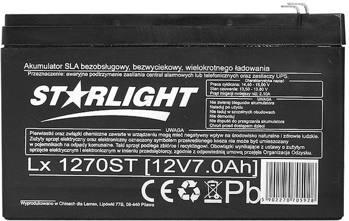Gel Accu - batterij LX1270 12 V 7 Ah onderhoudsvrij AGB
