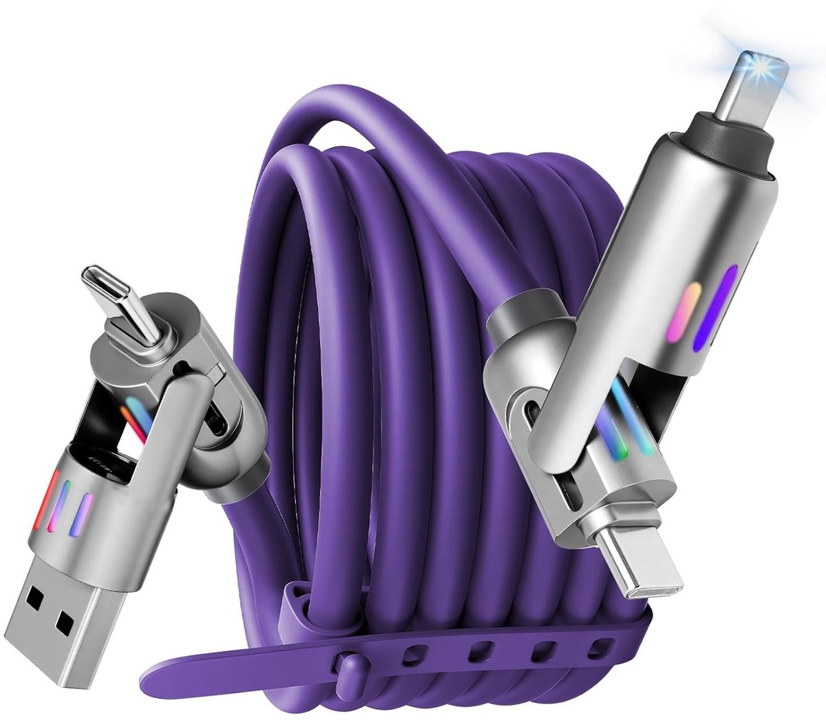 240W 4-in-1 USB C Oplaadkabel voor Snelladen en Gegevensoverdracht - Type C/A naar C/L Multi Oplaadkabel voor Telefoons, Laptops en Tablets