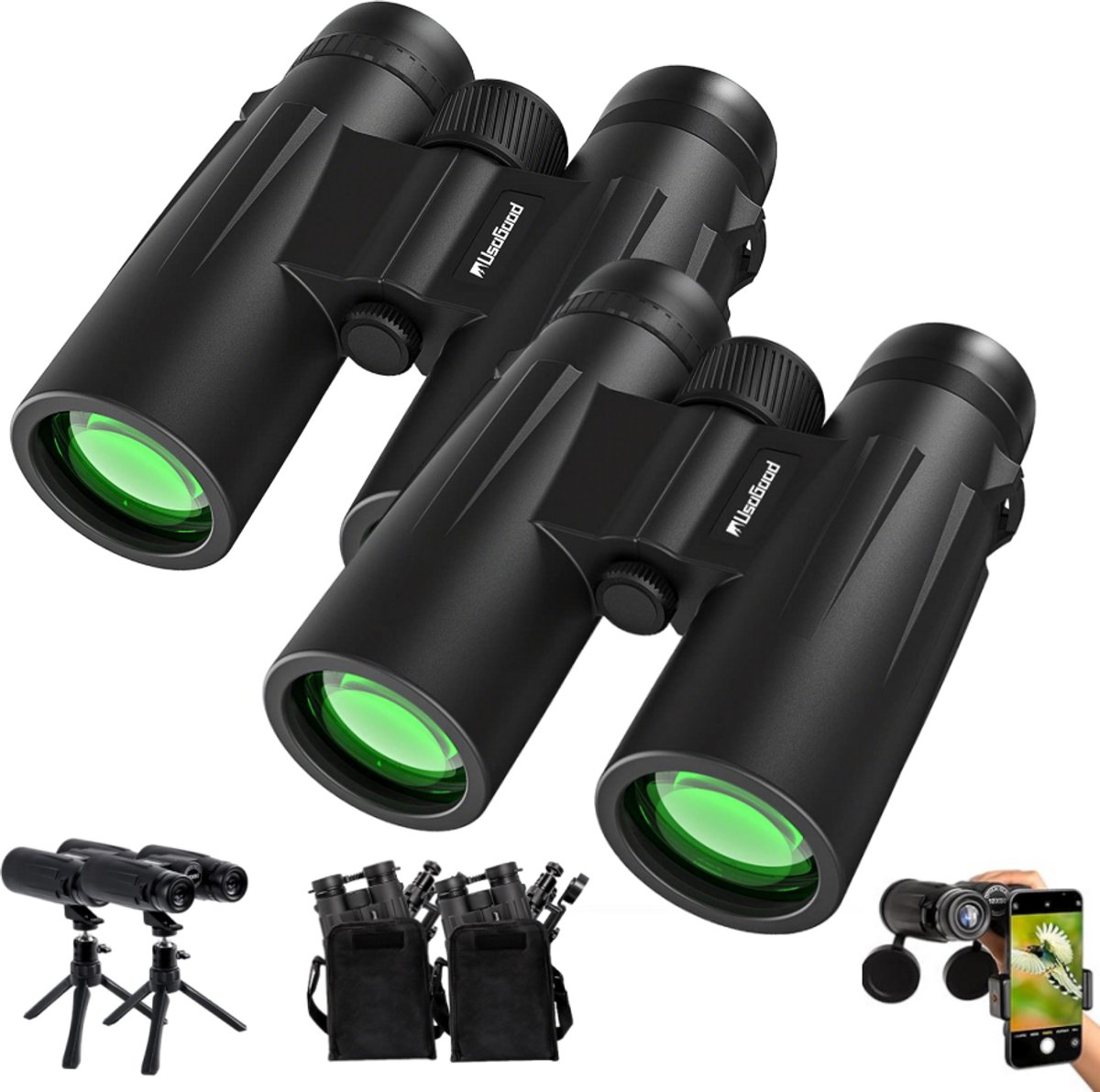 Usogood Verrekijker voor Volwassenen & Kinderen – Spotting Scope Telescoop 12x50 – Met Standaard Statief/L-Beugel/Standaard Mobiele Telefoonklem – Vogel Spotten, Reizen, Jagen - 2Stuks