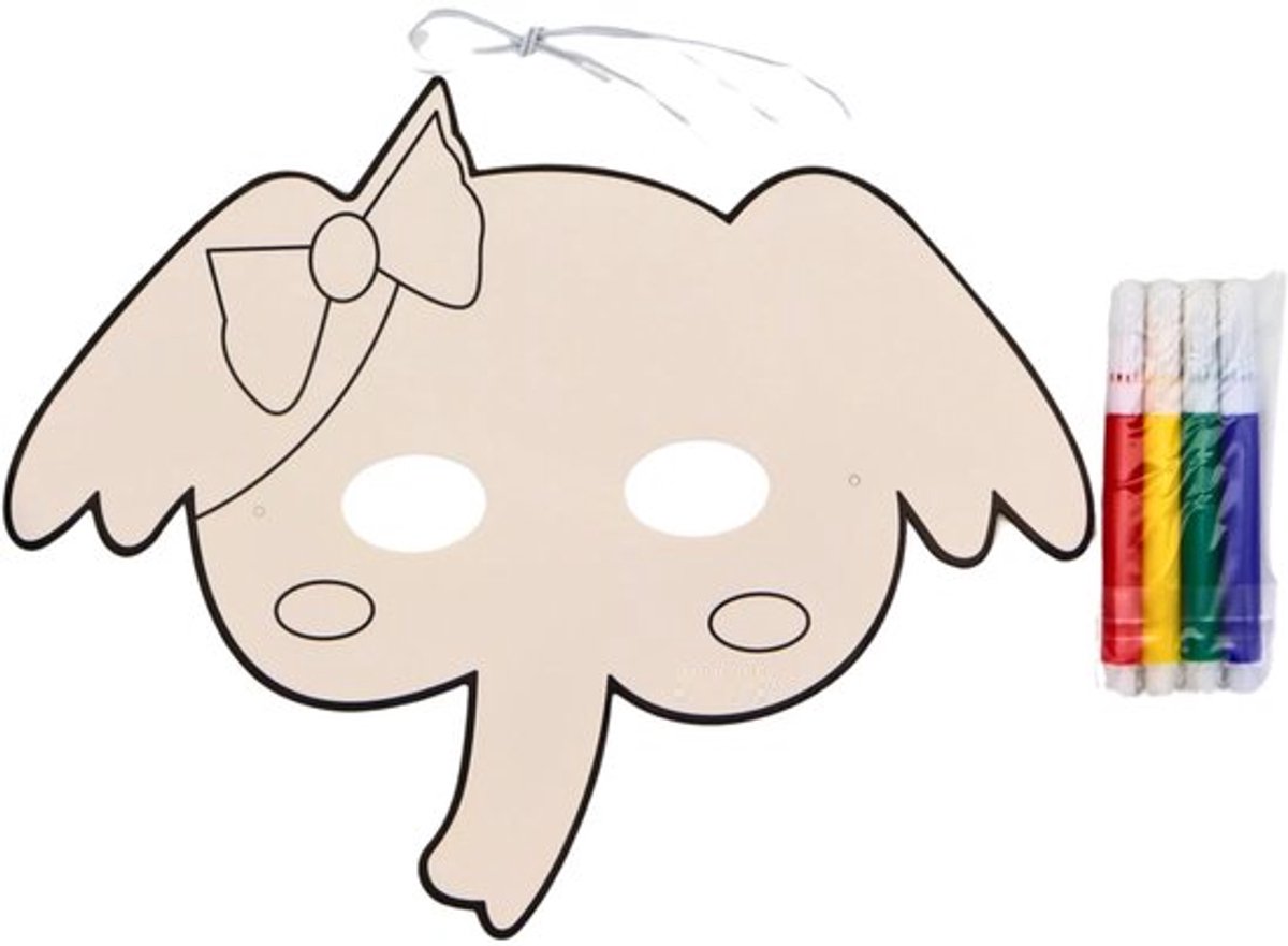 Dierenmasker Olifant - Wilde Dieren Masker - Dierentuin – Inclusief 4 kleuren Viltstiften om zelf In te Knutselen – Kinderfeestje & Uitdeelcadeau