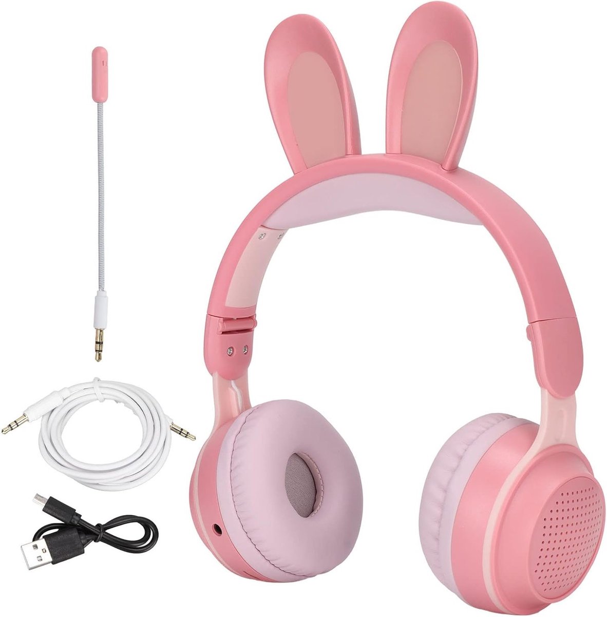 Draadloze Kinderkoptelefoon met LED Licht, Verstelbare Hoofdband en 12 Uur Speeltijd voor Online Leren en Muziek (Roze)