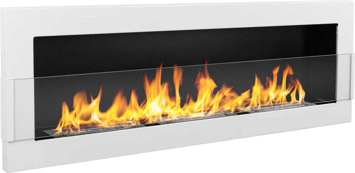 Bio-ethanol haard wand 1200x400 wit met glas - grote moderne wandhaard zonder schoorsteen