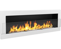 Bio-ethanol haard wand 1200x400 wit met glas - grote moderne wandhaard zonder schoorsteen